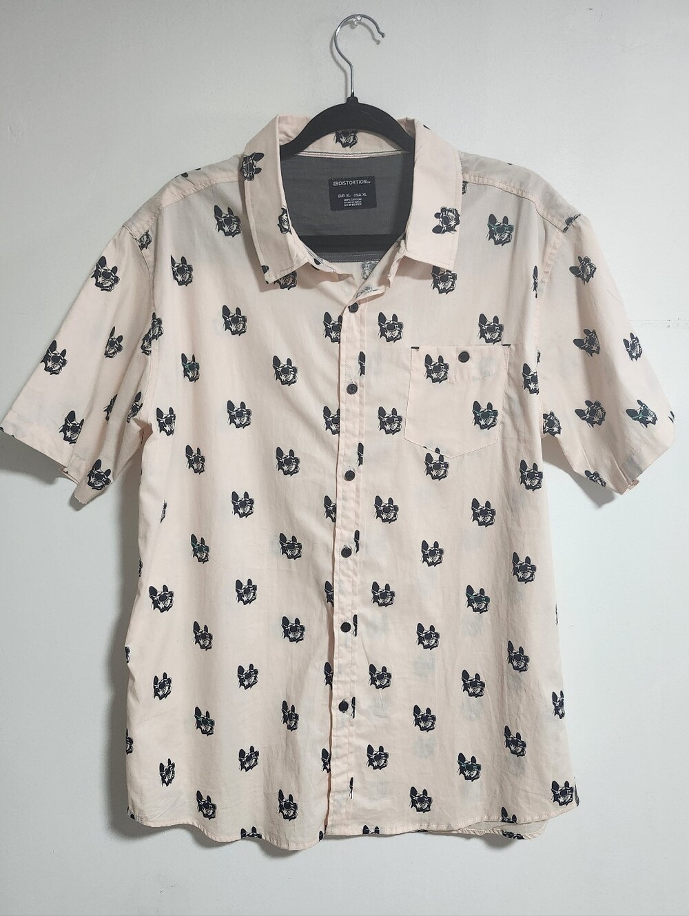 Rare, Distortion, 100% Cotton Shirt - Light Peach with Black Dog W Shades Print
